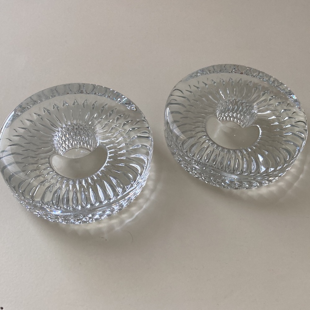 Vintage Glass Candlestick Holders solid glass starburst design heavyweight